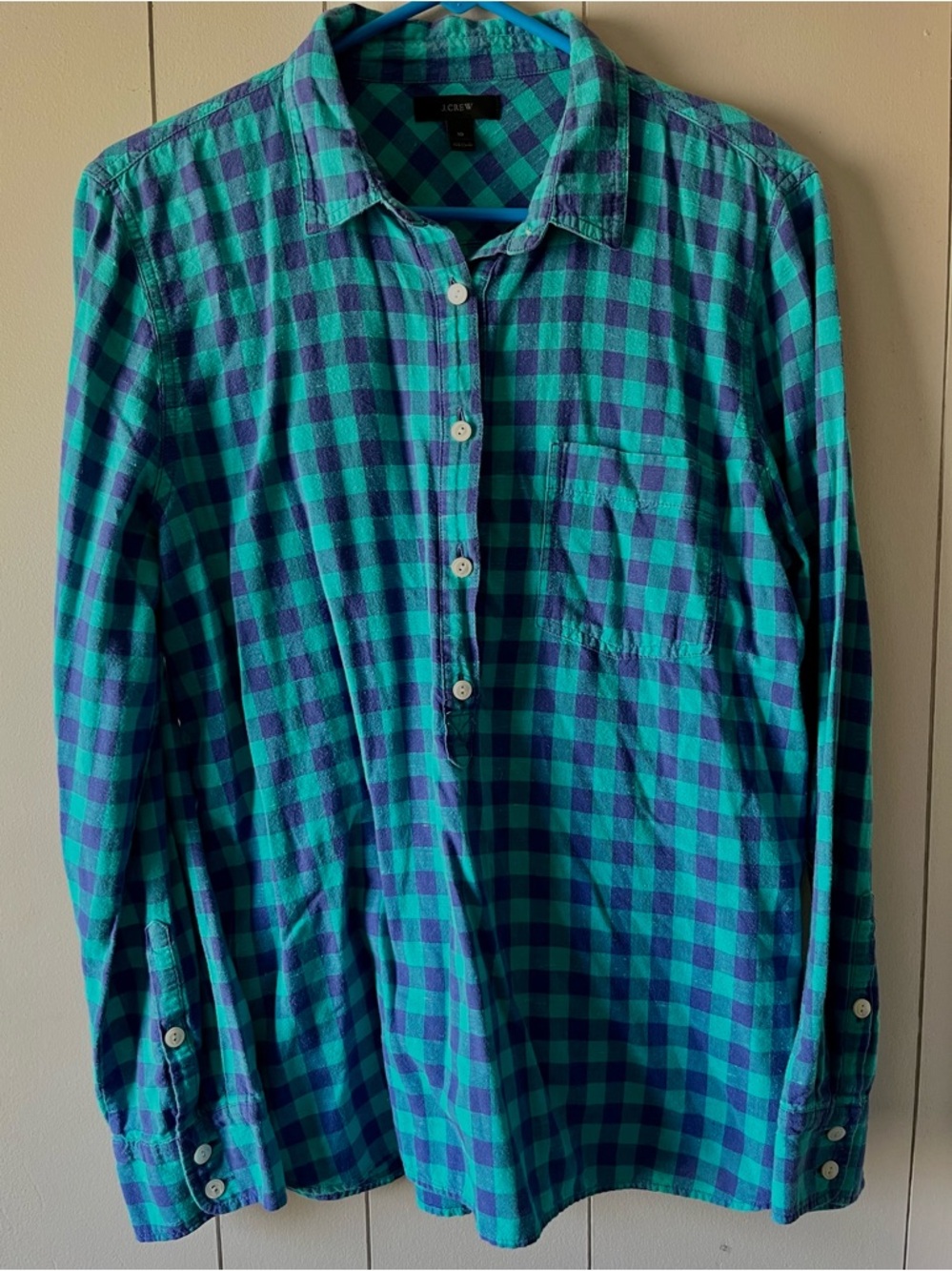 J. Crew Teal & Navy Plaid Button Pullover Shirt